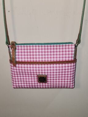 Dooney & Bourke Leather Picnic Pink Mint Gingham Crossbody Shoulder Bag Purse
